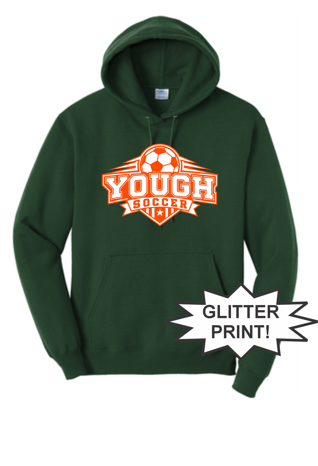 Yough Youth Soccer - Green Hoodie with Glitter Print