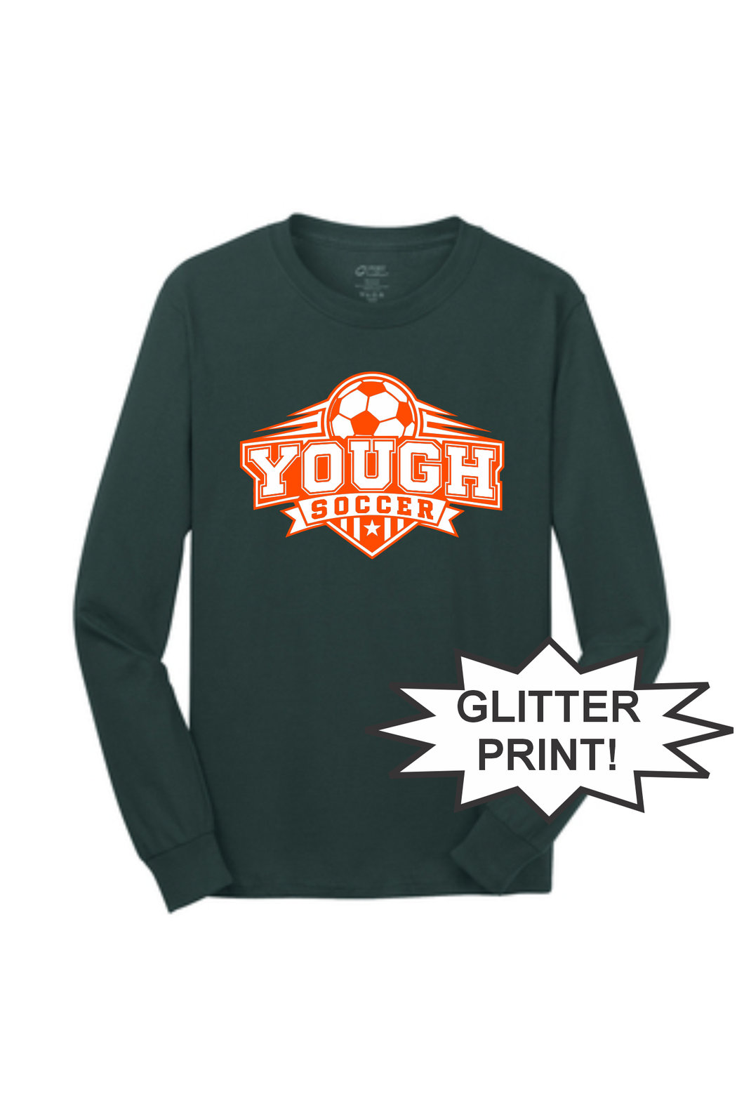 Yough Youth Soccer - Green Long Sleeve Tee with Glitter Print